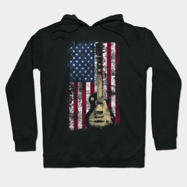 Vintage Us Flag Guitar American Flag Gift Hoodie by Jannysingle